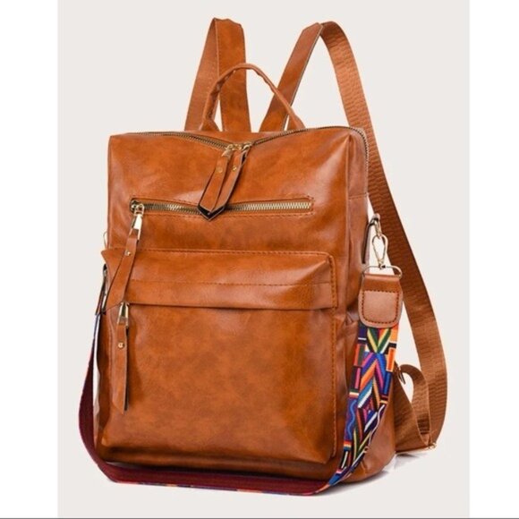 Camel zipper detail vegan leather mini back pack main image 7